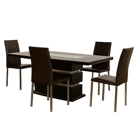 5 Piece Crackled Glass Table & Mocha Side Chairs Set